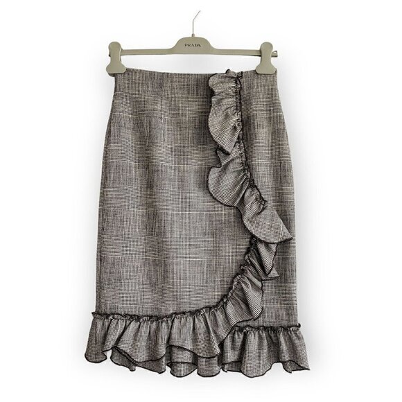 NWT Rebecca Tayler Black and Whie Glen Plaid Ruffle Skirt, size 0 - Picture 4 of 16
